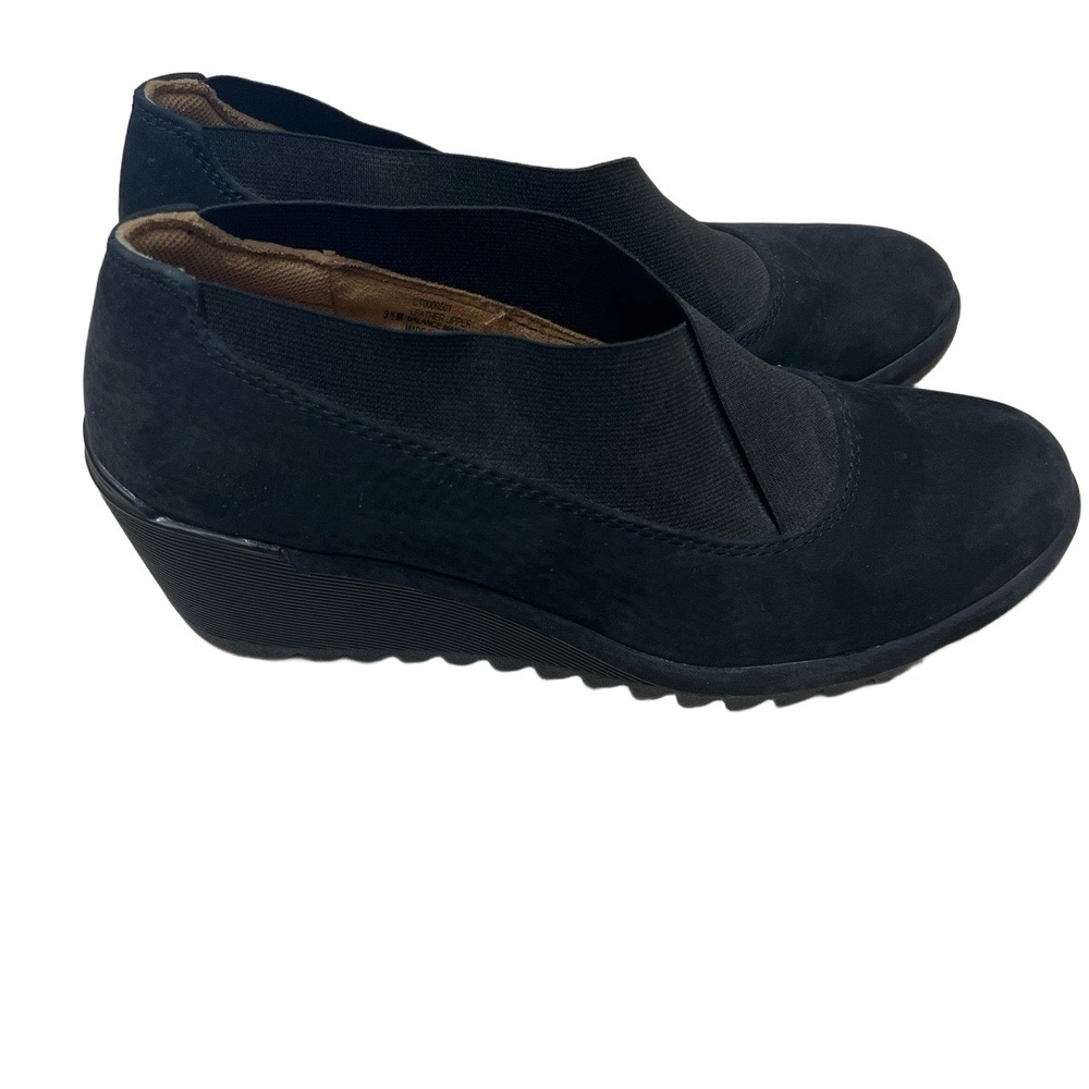 Comfortiva Black Suede Wedge Slip On Shoes Women’s 9.5 M Memory Foam - Picture 3 of 8